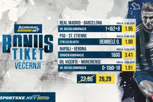 AdmiralBet i Sportske bonus tiket - Večeras do kvote 26.29!